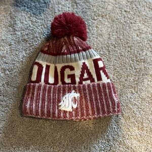 Maroon and White Pom Beanie